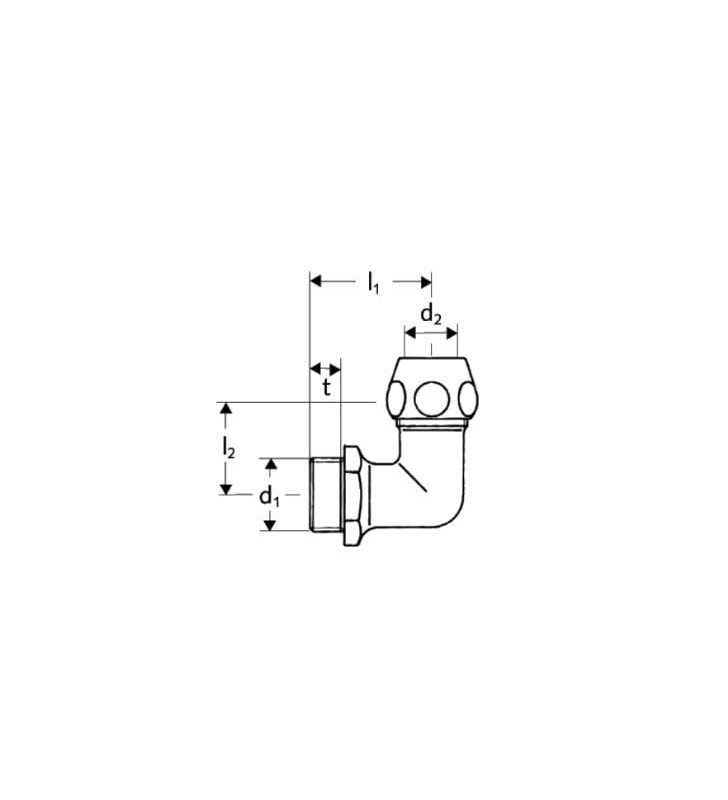 Alkūnė DN1/2" x 10 Schell, išorinis pajungimas, su veržle