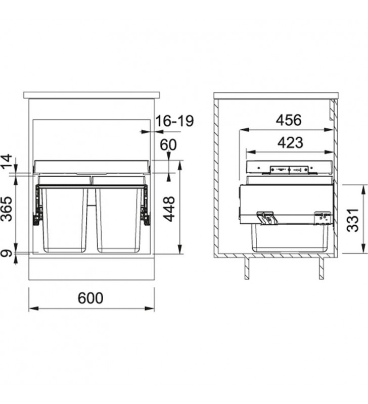 Šiukšliadėžė FRANKE, FX 60, 26L + 2x11 L