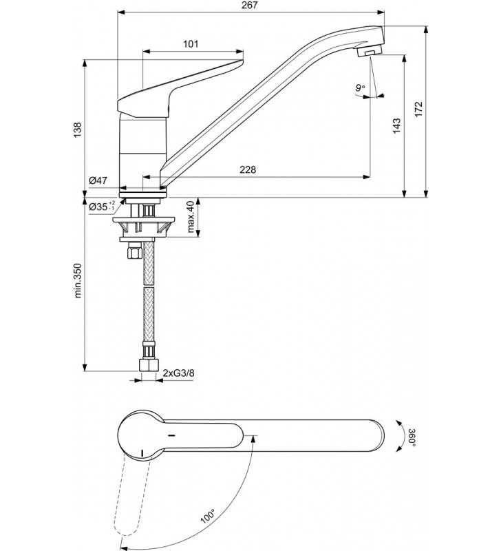 Plautuvės maišytuvas Ideal Standard Ceraflex, Blue Start ilgu čiaupu