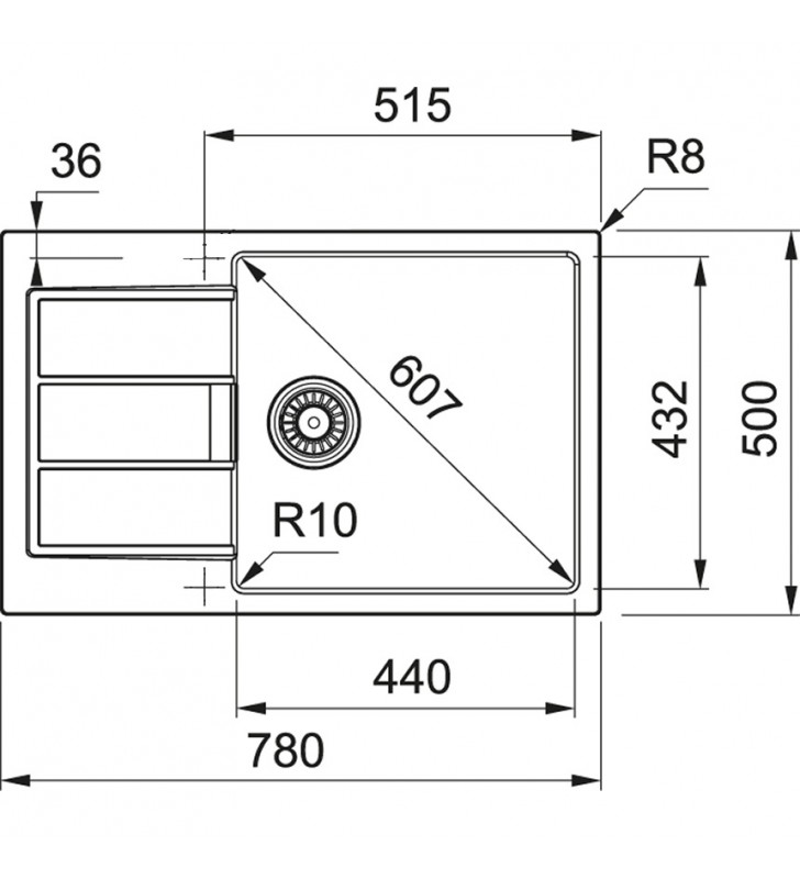 Tectonite plautuvė Franke, Sirius S2D 611-78 XL su užkemšamu ventiliumi, Urban Grey