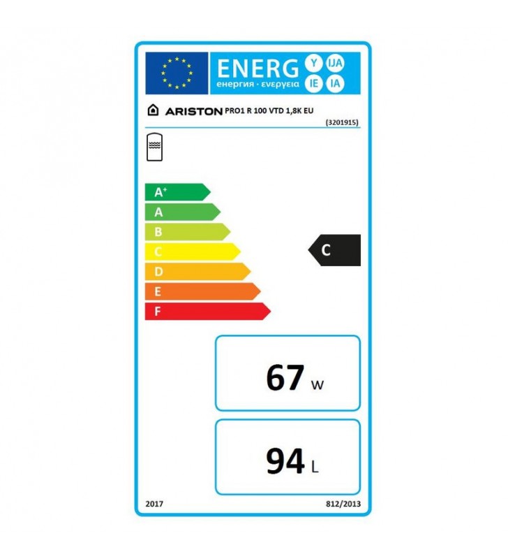 Kombinuotas vandens šildytuvas Ariston PRO1 R, 100VTD, 94l 1.8 kW dešininis