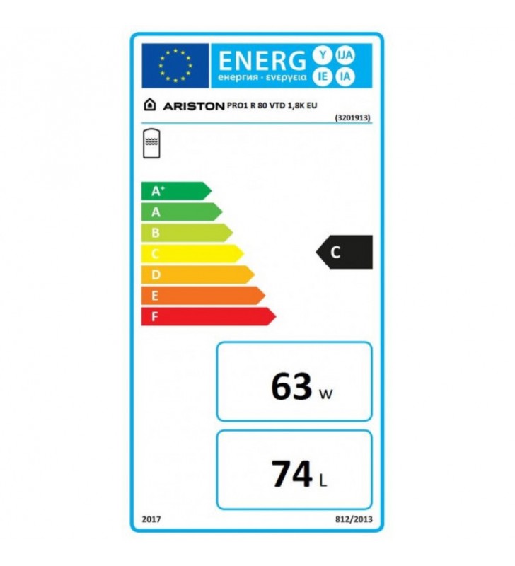 Kombinuotas vandens šildytuvas Ariston PRO1 R, 80VTD, 74l 1.8 kW dešininis