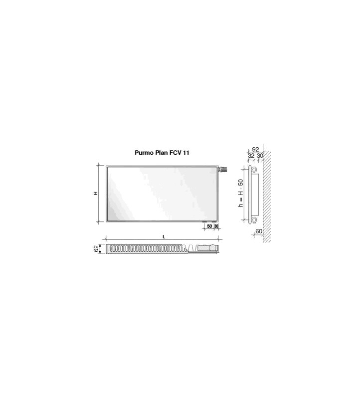 Radiatorius PURMO FCV 11, 900-1800, pajungimas apačioje